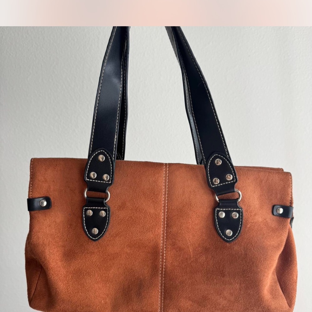 St. John's Bay Tan and Black Leather Tote